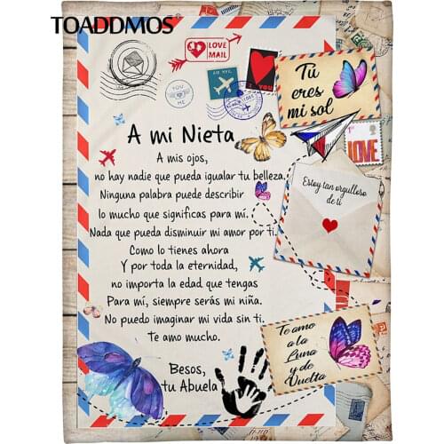 TOADDMOS A mi Nieta/Nieto Air Mail Print Fleece Blanket Loving Gift for Granddaughter/Grandson Sofa Nap Warm Blanket Thin Quilt