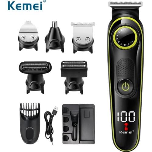 Kemei 696 5 in 1 LCD Hair Trimmer Household Electric Hair Clippers Multifunctional USB Rechargeable Nose Hair Cut Machine