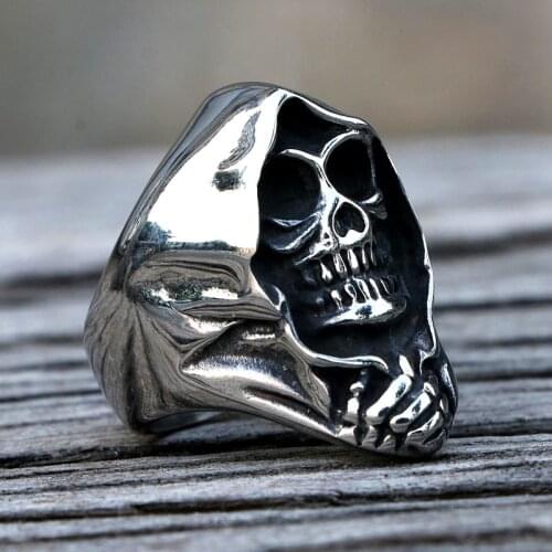 Vintage Gothic Grim Reaper Skull Rings For Men And Women Cool Stainless Steel Skull Biker Ring Fashion Punk Hip Hop Jewelry Gift