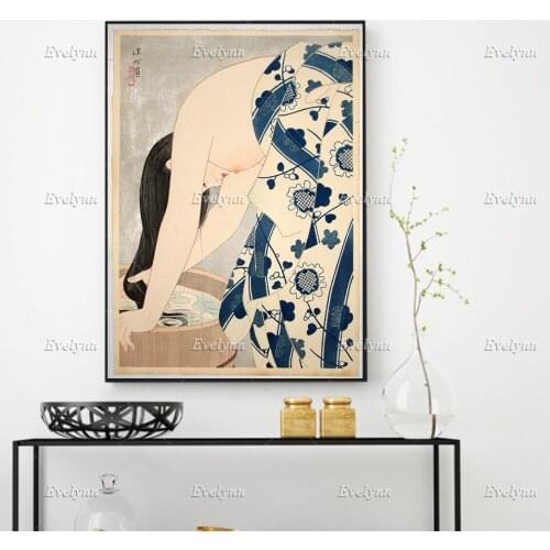 Washing the Hair by Ito Shinsui Ukiyo-e Vintage Poster, Japanese Wall Art Prints Home Decor Canvas Unique Gift Floating Frame