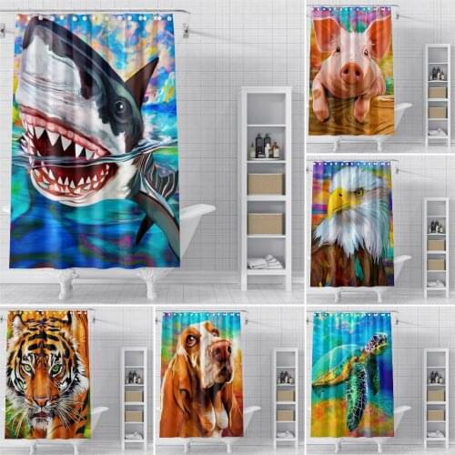 3D Printed Animal Themed Waterproof Shower Curtain for Bathroom Psychedelic Trippy Animal Bath Curtain With Hooks