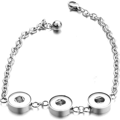 Wholesale 12mm Snap Button Lobster clasp High Quality Stainless Steel Round Chain Link Snap Bracelet Jewelry