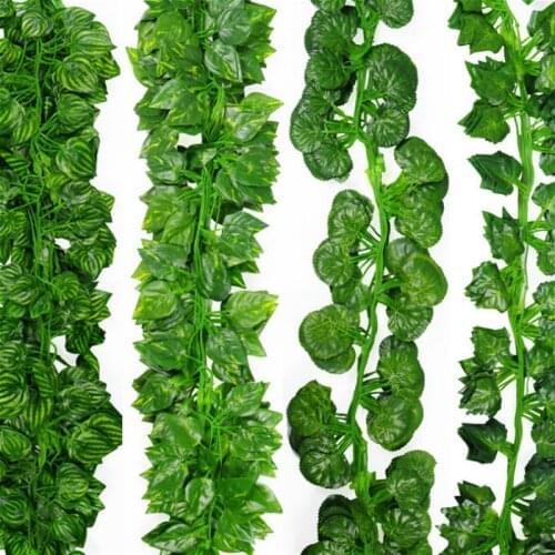 2.4M Green Plants Ivy Green Leaf Garland Plants Vine Fake Foliage Flowers Home Decor Plastic Artificial Flower Rattan String