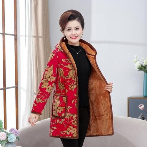 Middle Age Women Winter Tops Big Size Mother Clothes Plus Large Plus Size 5XL Female Parka Thick Warm Coats Hooded Outerwear