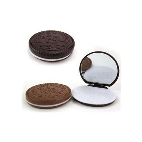 Women Makeup Tool Pocket Mirror Makeup Mirror Mini Dark Brown Cute Chocolate Cookie Shaped With Comb Lady