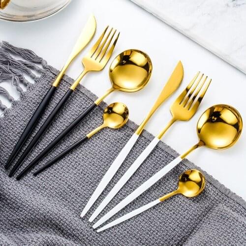 4Pcs/Set Portugal Western Tableware Stainless Steel Steak Knife Fork Dessert Ice Spoon Teaspoon Cutlery Suit Kitchen Utensils