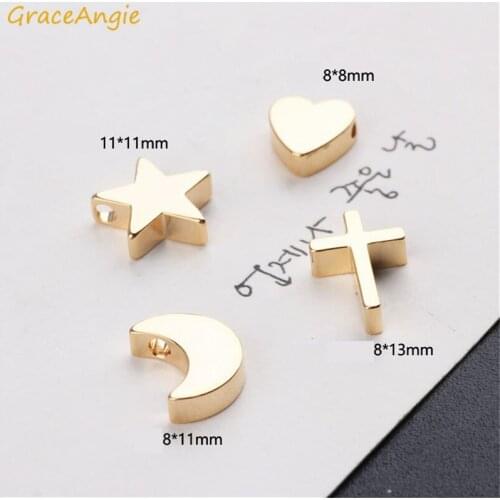 5Pcs18k gold charms Beads Star Moon Heart Cross Spacer beads for earrings necklace bracelet handmade top copper jewelry findings