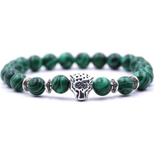 Wholesale Price Antique Silver Color Buddha Leopard head Bracelet For Women Natural Stone Beaded Bracelets Men Pulseras Hombre
