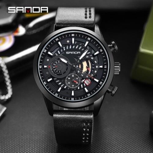 SANDA Luxury Fashion Men Quartz Watches Leaher Wristband Waterproof Male Gift Sport Clock Relogio Masculino Drop Shipping