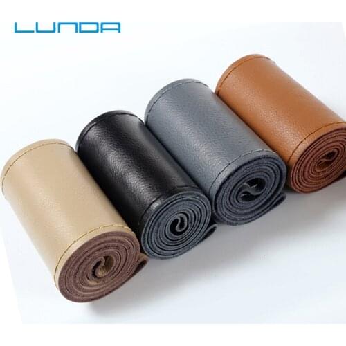 38cm DIY Car Steering Wheel Cover Case LUNDA soft Genuine leather Universal Anti-slip Breathable Cowhide With Needles and Thread