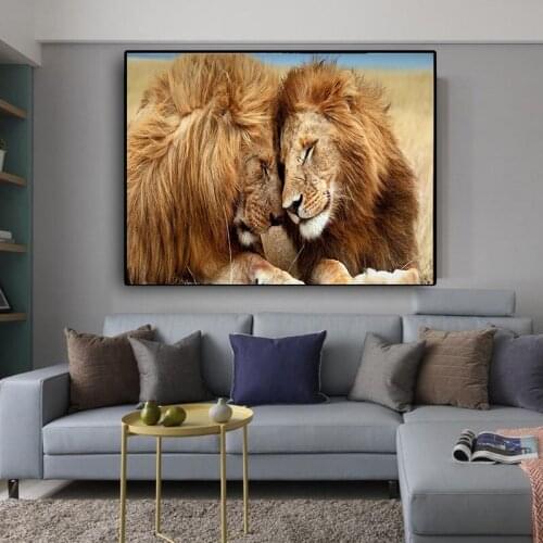 Lions Head To Head Black and White Canvas Art Painting Posters and Prints Scandinavian Cuadros Wall Art Picture for Living Room