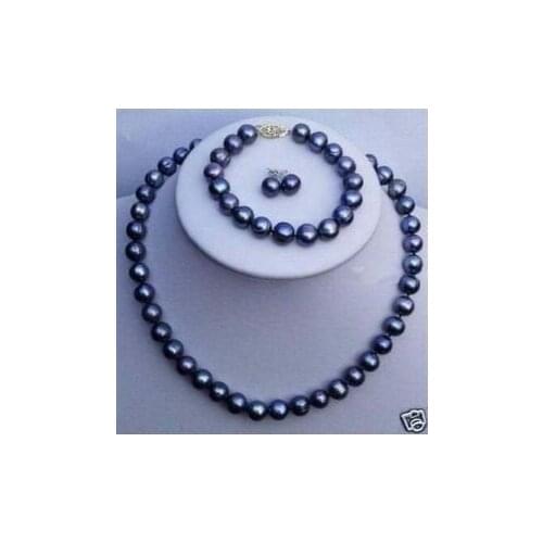 Black TAHITIAN pearl necklace earring bracelet 7-8mm Fashion AKOYA Free shipping