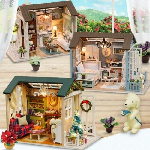 DIY Hut Holiday Doll House Toys Kit Handmade Manual Assembling Model Furniture 3D Wooden Miniature Dollhouse Toys for Birthday