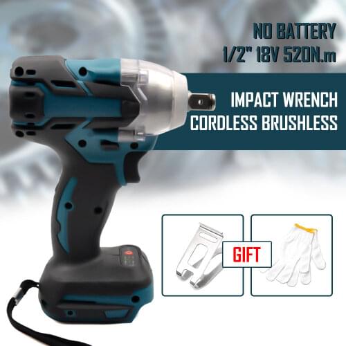 Electric Rechargeable Cordless Brushless Impact Wrench Fits For Makita Battery DTW285Z 18V 520NM 1/2"