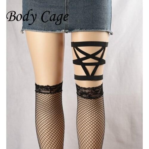 Body Cage 1pc High Quality Harajuku Garters Belts Handmade Punk Rock Goth pentagram Garter Body Harness Leg bodysuit