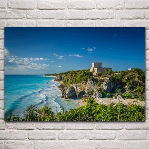 Quintana roo yucatan island beautiful nature caribbean sea living room home wall art decor wood frame silk fabric poster KN256