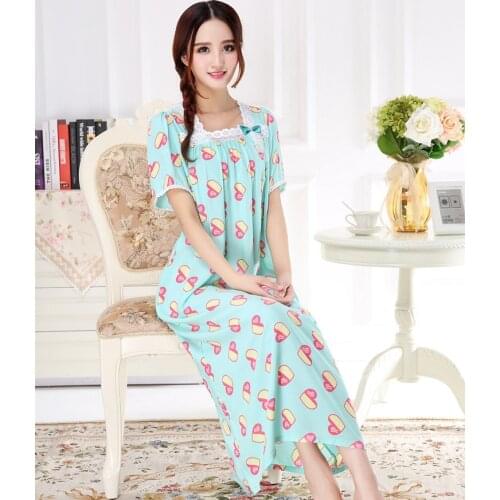 Summer Female Short-Sleeved Lovely 100% Cotton Korean Version Fresh Princess Long Sleepwear Nightgown Homewear Large Size