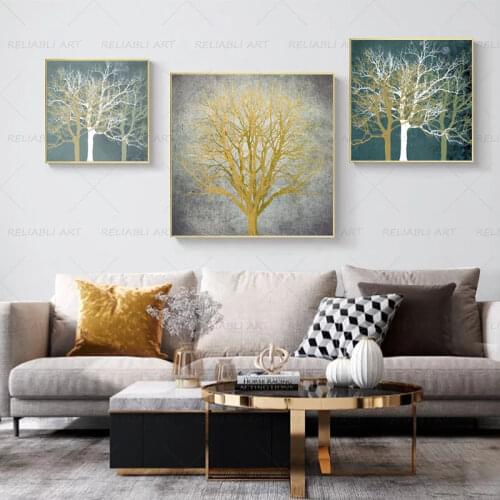 RELIABLI Golden Rich Tree Poster Nordic Style Abstract Prints Canvas Painting Wall Art Pictures For Living Room Home Decoration