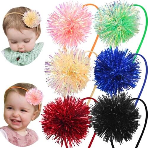 Candygirl New Pompom Headband Gilrs Glitter Hair Bows Hairband for Kids Princess Headband Party Hair Accessories