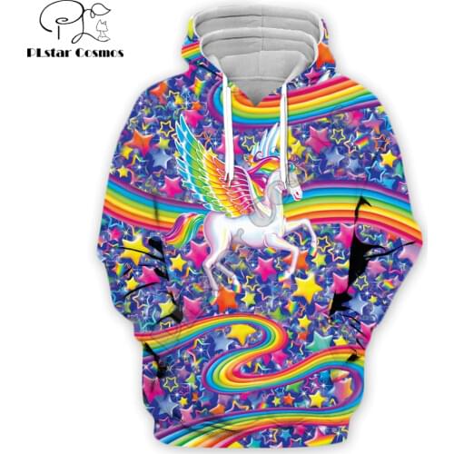 2019 autumn Fashion 3d Men Hoodies Lisa Frank Cartoon Rainbow unicorn horse Printed Hoodie Sweatshirt/Zipper coat