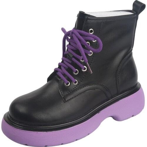 PU Autumn Stylish Women Boots Lace-up Non-slip Rubber Boots Ankle Waterproof Fashion Boots Casual Light Soft Motorcycle Boots