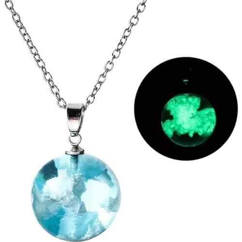 Blue Sky Necklace With White Clouds Luminous Resin Transparent Ball Pendant Creative Funny Jewelry For Women Men Gift