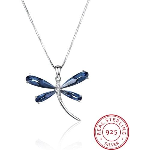 LEKANI Crystals Small Fresh Dragonfly Crystal Pendant Necklace 925 Ssterling Silver Fine Jewelry Women gift