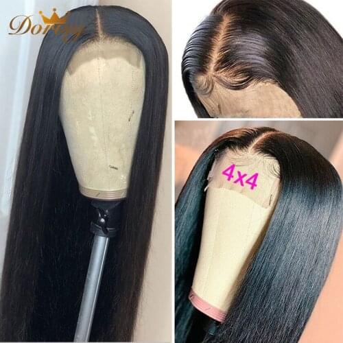 Lace Closure Wigs Straight 4*4 Lace Human Hair Wigs Brazilian Remy Hair Wigs With Baby Hair Middle Part Natural Black Color Wig
