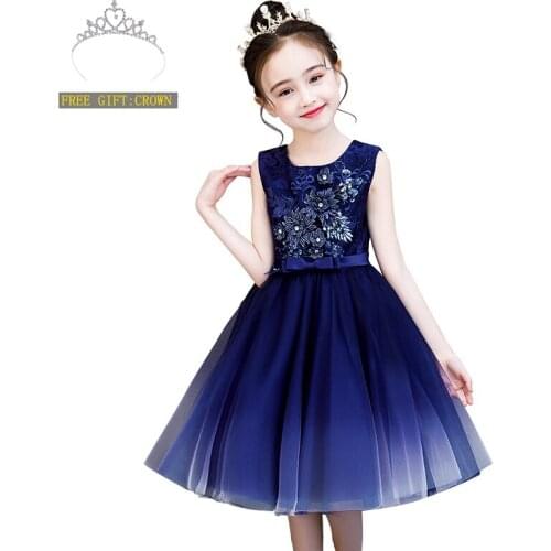 Girls Teenage Cheongsam 2020 Princess Dress Fashion Style Lace Girl Dress Chi Pao suit blue Lovely BABY Angel Dresses