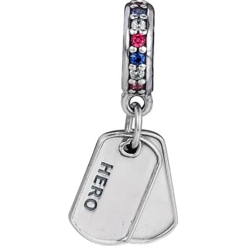 Fits Pandora Bracelets 925 Sterling Silver Hero Dog Tag Dangle Beads Charms DIY Jewelry Making Gift for Women Berloques