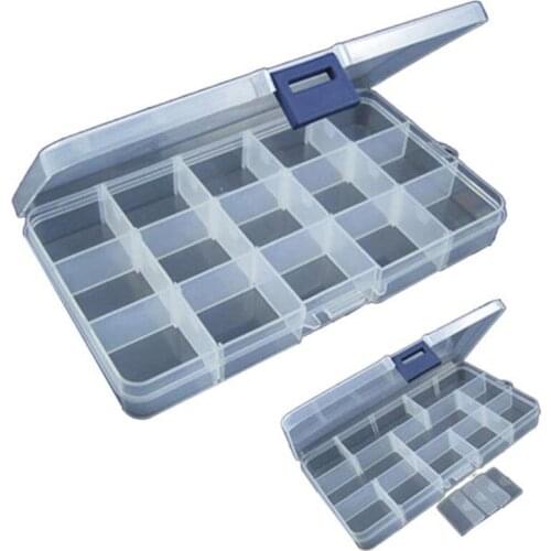 15 Slots Fishing Lure Hook Tackle Box Adjustable Plastic Storage Fish Hook Case Organizer Movable Barrier Durable C3