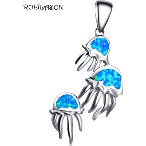 ROLILASON Specially Designed Animal Jellyfish Blue Opal Silver Pendant Fashion Jewelry OPS719