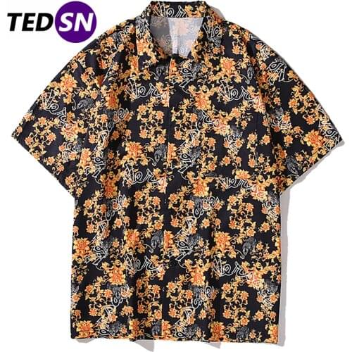 Aelfric Eden 2020 Summer Shirts Men Oversized Flower Printed Short Sleeve Hip Hop Streetwear Hawaii Beach Shirt Loose Tops Tees