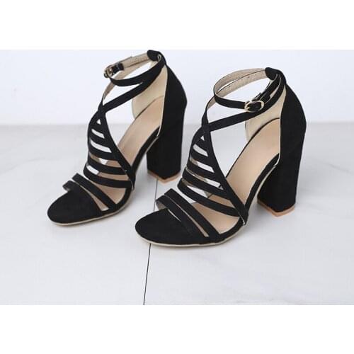 High Heel Sandals Summer Women Ankle Buckle Strap Cross Strap Shoes Sandals Female Flock Open Toe Gladiator High Heels Sandals