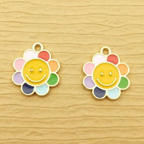 10pcs 17x18mm sunflower charm enamel charm for jewelry making fashion earring pendant necklace charm bracelet charms