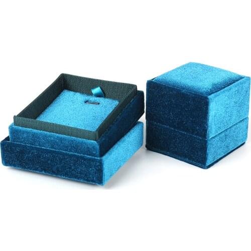 Blue Velet Rings Jewelry Storage Packaging Box For Lover Birthday Gifts Jewellery Earrings Necklaces Holder Soft Hand 6 Colors