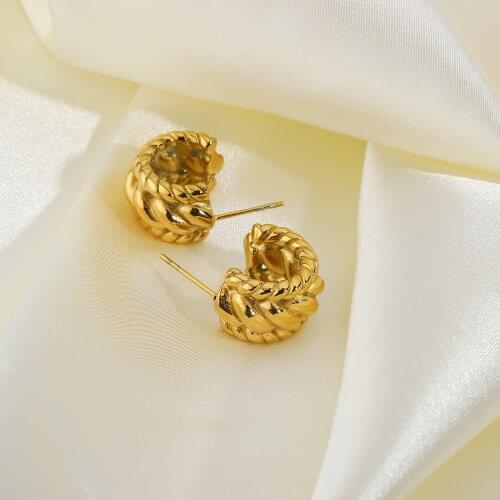 Gorgeous Gold Carved Loop hoops Earrings For Women 18K Gold plated stainless steel C shape Hoop Earrings