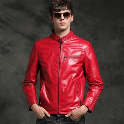 Top Quality Cowhide Genuine Leather Coat Men Wine Red Spring Autumn Sheepskin Coat Young Man Formal Casual Outwear