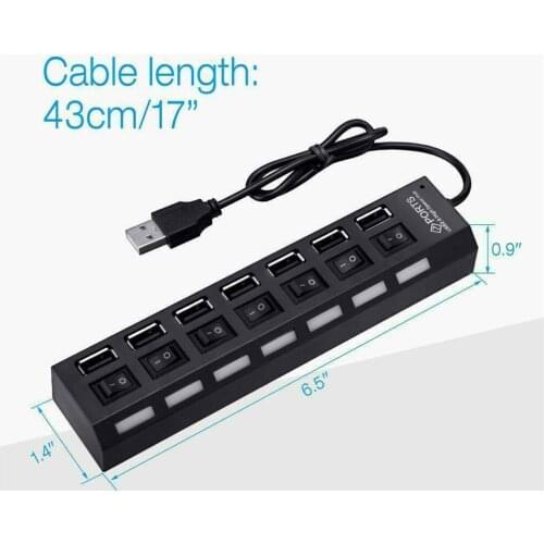 7 Port USB HUB Multi USB 2.0 Splitter Overcurrent Protection High Speed Converter Adapter With Switch For MacBook PC Notebook