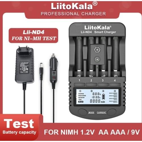 LiitoKala Lii-ND4 NiMH/Cd AA AAA Recharge Bateery Charger LCD Display and Test Battery Capacity 9V Batteries