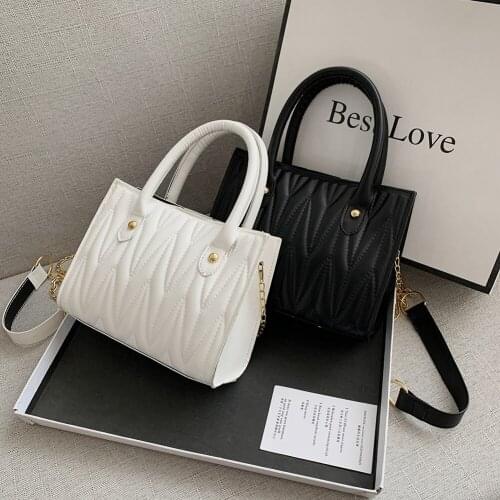 Women PU Leather Chain Shoulder Bag Geometric Embossing Crossbody Messenger Bag Ladies Solid Color Casual Top-handle Mini Purses