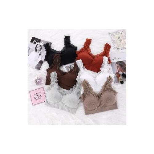 Women Lace Bra Seamless Vest Padded Sexy Wire Free Push Up Lingerie Soft Breathable Underwear Solid Bralette Briefs Femme Beauty