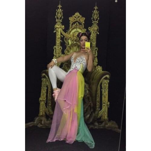 Women Sexy Jumpsuits Rhinestones Outfit Rainbow Nifty Female Costumes Performance DJ DS Show Singer Dance Nightclub Stage Bar