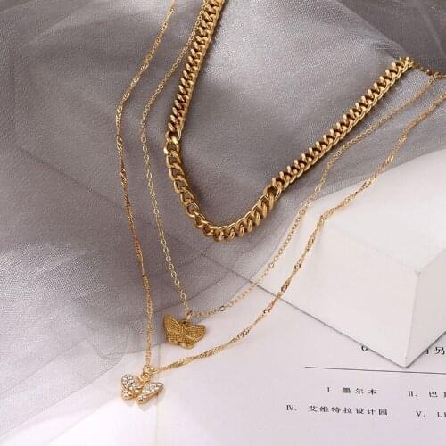ZOVOLI Gold Color Butterfly Pendant Necklace Female Shiny Crystal Clavicle Chain Fashion New Design Jewelry Party Gift