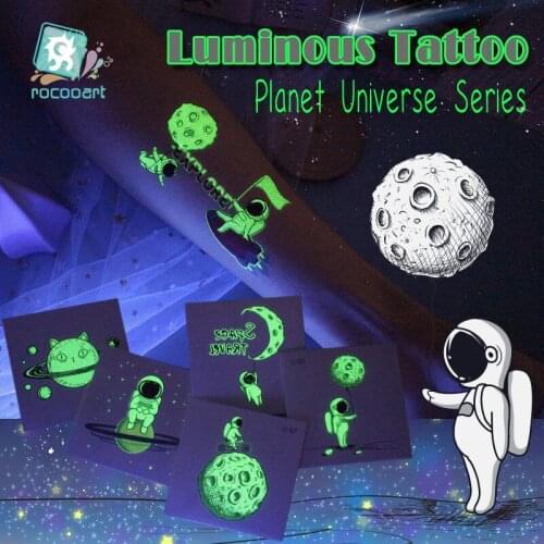 1 Sheet Luminous Kids Temporary Tattoo Sticker Fake Space Planet astronaut Flash Waterproof Fashion Cute Small Tattoo For Child