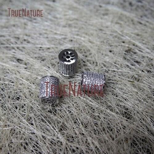 10Pcs Clear Zircon Micro Inserts Silver Electoplated Cylindrical Beads Copper Loose Beads Clearance 10x11mm BE1046