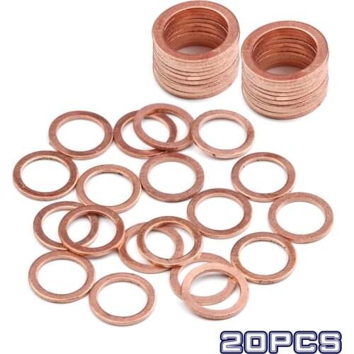 20pcs Solid Copper Washers Flat Ring Gasket Sump Plug Oil Seal Fittings Washers Fastener Hardware 10x14x1MM Mulit-Size