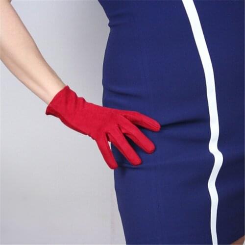 21cm Suede Short Gloves Short Section Emulation Leather Warm Slim Hand Suede Leather Big Red Dark Red Christmas Red WJP27-21
