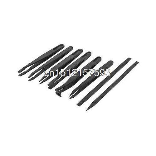 8 Pcs Black Plastic ESD Safe Anti Static Tweezer Maintenance Repair Tool