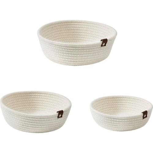 896A 3pcs Woven Storage Baskets Cotton Rope Storage Bins for Toys Snack Nursery Decor